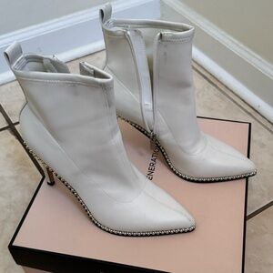Neiman Marcus White Studded Ankle Boots